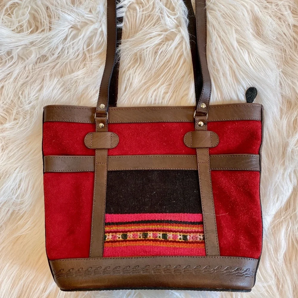 Vintage Bolivian Red Leather & Suede Purse